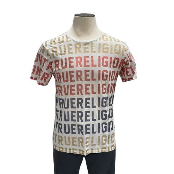 True Religion Graphic Logo T-Shirt M Casual Streetwear All-Over Graphic Trendy - Picture 8 of 8